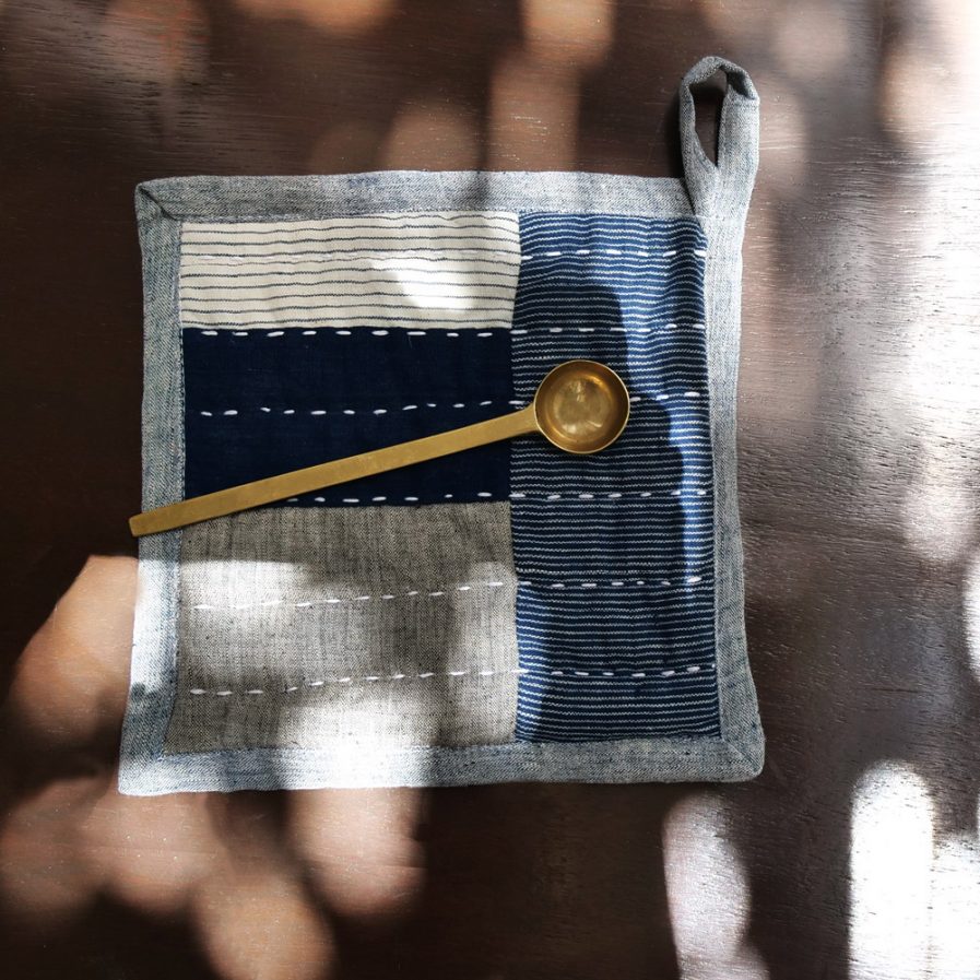 Handwoven and naturally dyed kitchen textiles